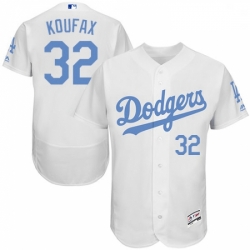 Mens Majestic Los Angeles Dodgers 32 Sandy Koufax Authentic White 2016 Fathers Day Fashion Flex Base Jersey