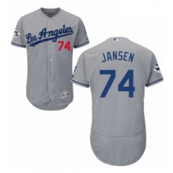 Mens Majestic Los Angeles Dodgers 74 Kenley Jansen Authentic Grey Road 2017 World Series Bound Flex Base Jersey