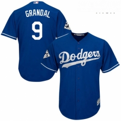 Mens Majestic Los Angeles Dodgers 9 Yasmani Grandal Replica Royal Blue Alternate 2017 World Series Bound Cool Base MLB Jersey