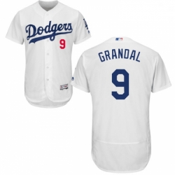 Mens Majestic Los Angeles Dodgers 9 Yasmani Grandal White Home Flex Base Authentic Collection MLB Jersey