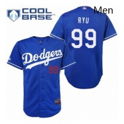 Mens Majestic Los Angeles Dodgers 99 Hyun Jin Ryu Replica Royal Blue Cool Base MLB Jersey