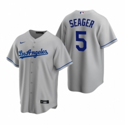 Mens Nike Los Angeles Dodgers 5 Corey Seager Gray Road Stitched Baseball Jerse