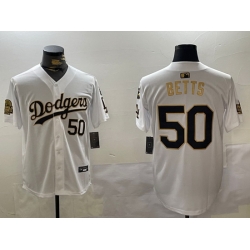 men los angeles dodgers 50 mookie betts white gold 2024 world series with fernando memorial patch limited stitched baseball jersey_ u526F u672C