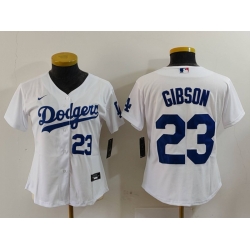 Women Los Angeles Dodgers 23 Kirk Gibson White Stitched Jersey 3