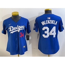 Women Los Angeles Dodgers 34 Toro Valenzuela Royal 2024 World Series With Fernando Memorial Patch Alternate Limited Stitched Baseball Jersey 