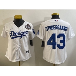 Women Los Angeles Dodgers 43 Noah Syndergaard White 2024 World Series Cool Base Stitched Baseball Jersey 