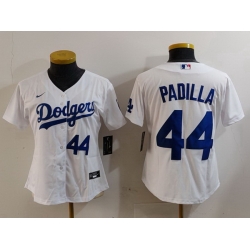 Women Los Angeles Dodgers 44 Vicente Padilla White Stitched Jersey 3