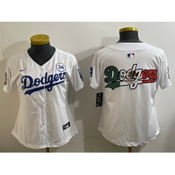 Women Los Angeles Dodgers Blank White 2024 World Series With No  34 Patch Home Limited Stitched Baseball Jersey  1