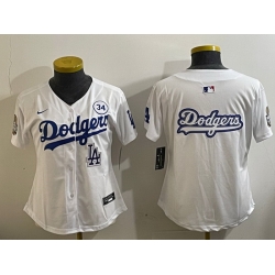 Women Los Angeles Dodgers Blank White 2024 World Series With No  34 Patch Home Limited Stitched Baseball Jersey  5