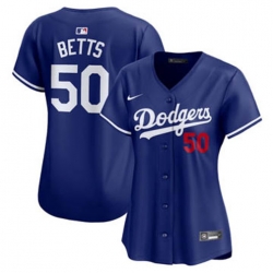 Women Los Angeles Dodgers Mookie Betts #50 Blue Flex Base 2024 Home Stitched Jersey