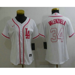 Women's Los Angeles Dodgers #34 Fernando Valenzuela Pink White Stitched Baseball Jersey