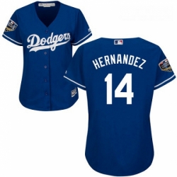 Womens Majestic Los Angeles Dodgers 14 Enrique Hernandez Authentic Royal Blue Alternate Cool Base 2018 World Series MLB Jerseyy