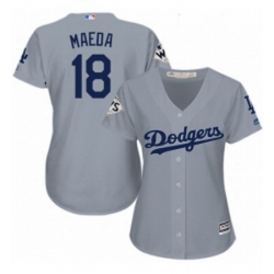 Womens Majestic Los Angeles Dodgers 18 Kenta Maeda Replica Grey Road 2017 World Series Bound Cool Base MLB Jersey