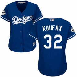 Womens Majestic Los Angeles Dodgers 32 Sandy Koufax Replica Royal Blue Alternate 2017 World Series Bound Cool Base MLB Jersey