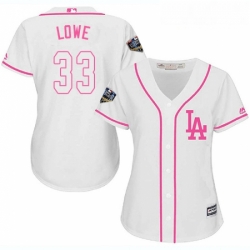 Womens Majestic Los Angeles Dodgers 33 Mark Lowe Authentic White Fashion Cool Base 2018 World Series MLB Jersey 