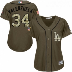 Womens Majestic Los Angeles Dodgers 34 Fernando Valenzuela Replica Green Salute to Service MLB Jersey