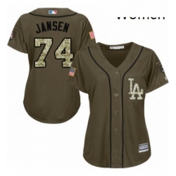 Womens Majestic Los Angeles Dodgers 74 Kenley Jansen Replica Green Salute to Service MLB Jersey