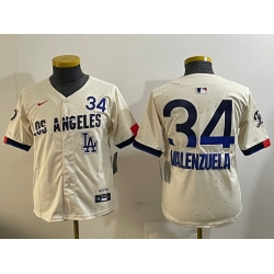 Youth Los Angeles Dodgers 34 Toro Valenzuela Cream 2024 City Connect Limited Stitched Baseball Jersey 2