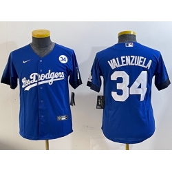 Youth Los Angeles Dodgers 34 Toro Valenzuela Royal 2024 World Series With Fernando Memorial Patch Alternate Limited Stitched Baseball Jersey  1