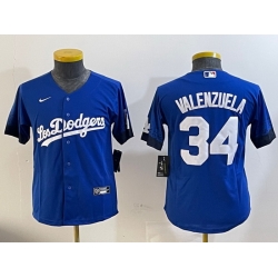 Youth Los Angeles Dodgers 34 Toro Valenzuela Royal 2024 World Series With Fernando Memorial Patch Alternate Limited Stitched Baseball Jersey  6