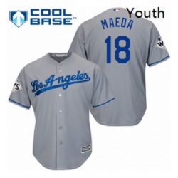 Youth Majestic Los Angeles Dodgers 18 Kenta Maeda Replica Grey Road 2017 World Series Bound Cool Base MLB Jersey