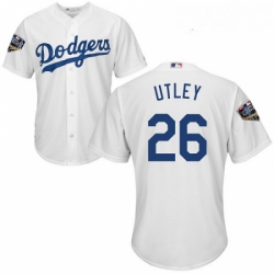 Youth Majestic Los Angeles Dodgers 26 Chase Utley Authentic White Home Cool Base 2018 World Series MLB Jersey