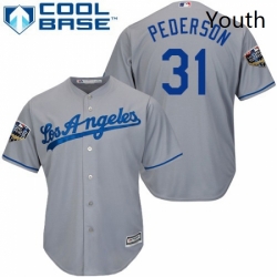 Youth Majestic Los Angeles Dodgers 31 Joc Pederson Authentic Grey Road Cool Base 2018 World Series MLB Jersey