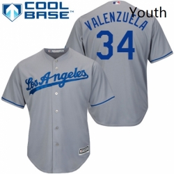 Youth Majestic Los Angeles Dodgers 34 Fernando Valenzuela Authentic Grey Road Cool Base MLB Jersey