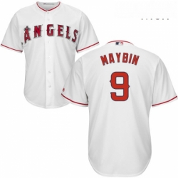 Mens Majestic Los Angeles Angels of Anaheim 9 Cameron Maybin Replica White Home Cool Base MLB Jersey