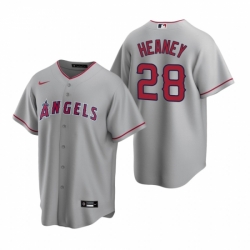 Mens Nike Los Angeles Angels 28 Andrew Heaney Gray Road Stitched Baseball Jersey