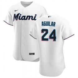 Men Miami Marlins 24 Jesus Aguilar Men Nike White Home 2020 Flex Base Player MLB Jersey