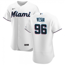 Men Miami Marlins 96 Alex Vesia Men Nike White Home 2020 Flex Base Player MLB Jersey