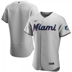 Men Miami Marlins Nike Gray Road 2020 Flex Base Team Jersey