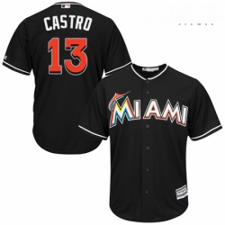 Mens Majestic Miami Marlins 13 Starlin Castro Replica Black Alternate 2 Cool Base MLB Jersey 