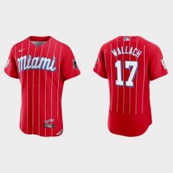 Miami Marlins 17 Chad Wallach Men Nike 2021 City Connect Authentic MLB Jersey Red