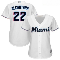 Marlins #22 Sandy Alcantara White Home Women Stitched Baseball Jersey