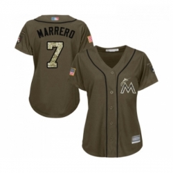 Womens Miami Marlins 7 Deven Marrero Authentic Green Salute to Service Baseball Jersey 