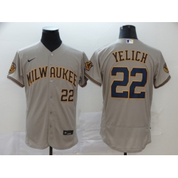 Brewers 22 Christian Yelich Gray Nike 2020 Flexbase Jersey 2