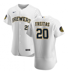 Men Milwaukee Brewers 20 David Freitas Men Nike White Home 2020 Flex Base Player MLB Jersey