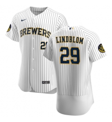 Men Milwaukee Brewers 29 Josh Lindblom Men Nike White Home 2020 Flex Base Player MLB Jersey