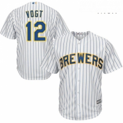 Mens Majestic Milwaukee Brewers 12 Stephen Vogt Replica White Alternate Cool Base MLB Jersey 