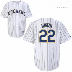 Mens Majestic Milwaukee Brewers 22 Matt Garza Authentic WhiteBlue Strip MLB Jersey