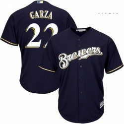 Mens Majestic Milwaukee Brewers 22 Matt Garza Replica Navy Blue Alternate Cool Base MLB Jersey