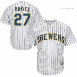 Mens Majestic Milwaukee Brewers 27 Zach Davies Replica White Home Cool Base MLB Jersey 