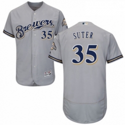 Mens Majestic Milwaukee Brewers 35 Brent Suter Grey Road Flex Base Authentic Collection MLB Jersey