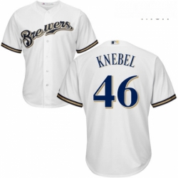 Mens Majestic Milwaukee Brewers 46 Corey Knebel Replica White Home Cool Base MLB Jersey 