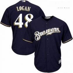 Mens Majestic Milwaukee Brewers 48 Boone Logan Replica White Alternate Cool Base MLB Jersey 