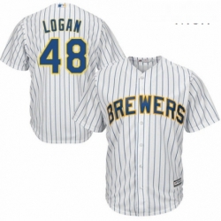 Mens Majestic Milwaukee Brewers 48 Boone Logan Replica White Home Cool Base MLB Jersey 