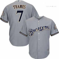 Mens Majestic Milwaukee Brewers 7 Eric Thames Replica Grey Road Cool Base MLB Jersey