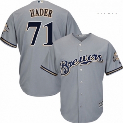 Mens Majestic Milwaukee Brewers 71 Josh Hader Replica Grey Road Cool Base MLB Jersey 